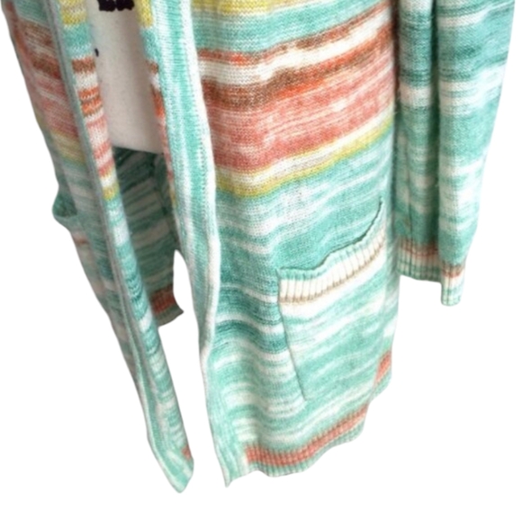 Soft Surroundings Juniper Open Front Cardigan Sweater Aqua Multi Stripe Size XL - Picture 4 of 8